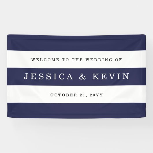 Chic Navy Stripes Wedding Banner (Horizontal)