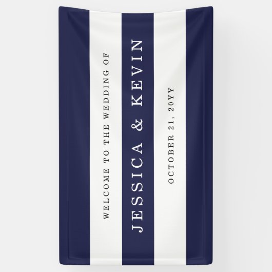 Chic Navy Stripes Wedding Banner (Vertikal)