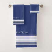 Chic Navy Striping Personalisiert Badhandtuch Set (Insitu)