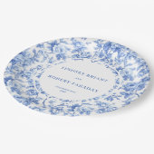 Chic navy toile roses wedding party paper plates pappteller (Schrägansicht)