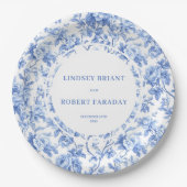 Chic navy toile roses wedding party paper plates pappteller (Vorderseite)