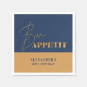 Chic Navy und Gold Bon Appétit Script Geburtstag Serviette (Vorderseite)