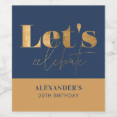 Chic Navy und Gold Feiern Weinetikett (Einzelnes Label)