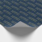 Chic Navy und Gold Name Alter Geburtstag Geschenkpapier (Ecke)