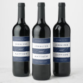 Chic Navy und White Stripe Wedding Wine Labels Weinetikett (Flaschen)