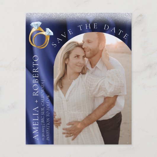 Chic Navy Velvet Hochzeit Speichern Sie das Datum Flyer (Vorne)