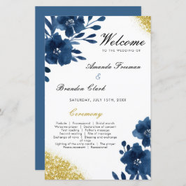 Chic Navy Wasserfarbe Blume Gold Glitzer Hochzeit
