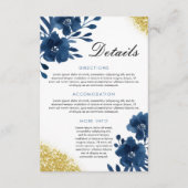 Chic Navy Wasserfarbe Blume Gold Glitzer Hochzeit Begleitkarte (Vorderseite)