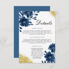 Chic Navy Wasserfarbe Blume Gold Glitzer Hochzeit Begleitkarte