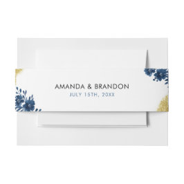 Chic Navy Wasserfarbe Blume Gold Glitzer Hochzeit Einladungsbanderole