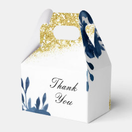 Chic Navy Wasserfarbe Blume Gold Glitzer Hochzeit Geschenkschachtel