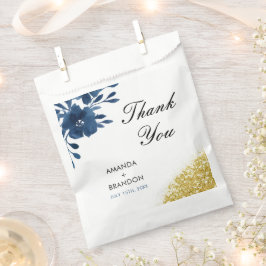 Chic Navy Wasserfarbe Blume Gold Glitzer Hochzeit Geschenktütchen