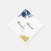 Chic Navy Wasserfarbe Blume Gold Glitzer Hochzeit Serviette (Ecke)