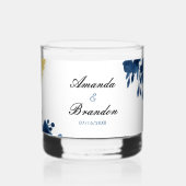 Chic Navy Wasserfarbe Blume Gold Glitzer Hochzeit Whiskyglas (Rückseite)