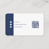Chic Navy Weiße Minimalistische Qr-Code Visitenkarte (Rückseite)