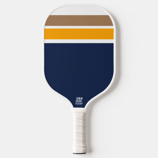 Chic Navy White Bold Yellow Mocha Brown Streifen Pickleball Schläger (Vorderseite)