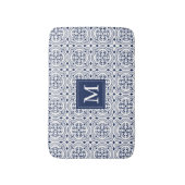 Chic Navy & White Marokkanisches Fliesenmuster Mon Badematte (Vorderseite Vertikal)