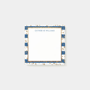 Chic Navy White Strip Gold Glitzer Confetti Post-it Klebezettel