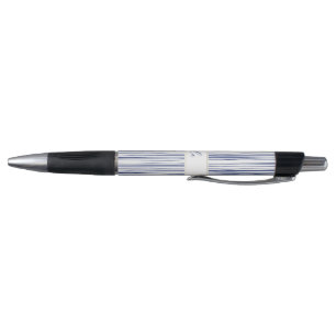 Chic Navy & White Strip Muster Monogram Pen Kugelschreiber