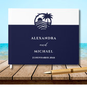 Chic Navy White Tropical Palm Tree Coastal Hochzei Gästebuch