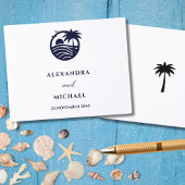 Chic Navy White Tropical Palm Tree Coastal Hochzei Gästebuch