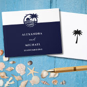 Chic Navy White Tropical Palm Tree Coastal Hochzei Gästebuch