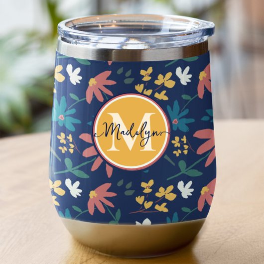 Chic Navy Yellow Monogram Floral Muster Custom