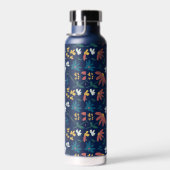 Chic Navy Yellow Monogram Floral Muster Custom Trinkflasche (Rechts)