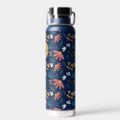 Chic Navy Yellow Monogram Floral Muster Custom Trinkflasche (Rückseite)