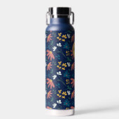 Chic Navy Yellow Monogram Floral Muster Custom Trinkflasche (Vorne)