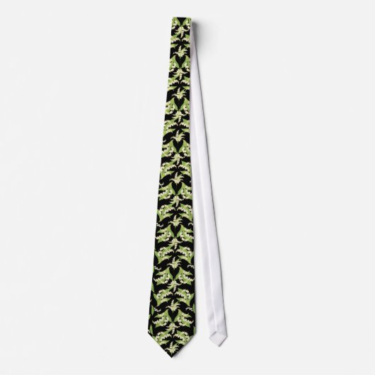 Chic Necktie: Lilies of the Valley on Black Krawatte (Vorderseite)