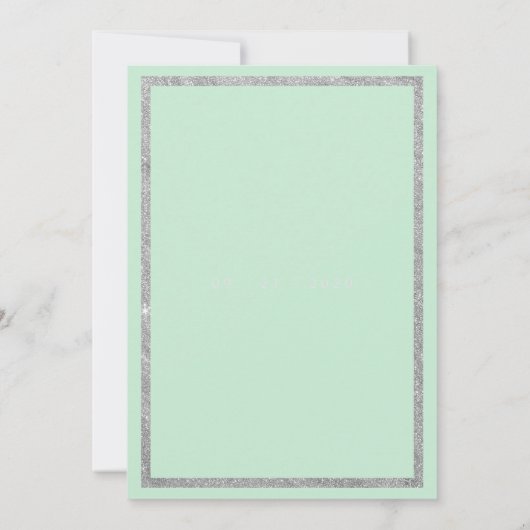 Chic neo mint silberner Glitzer Blumenhochzeit Einladung (Rückseite)