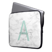 Chic Neo Mint White Marble Script Name Monogram Laptopschutzhülle (Vorderseite Links)