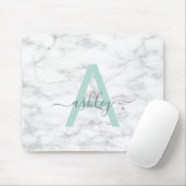 Chic Neo Mint White Marble Script Name Monogram Mousepad (Mit Mouse)
