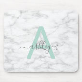 Chic Neo Mint White Marble Script Name Monogram Mousepad (Vorne)
