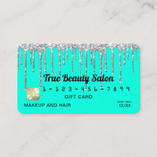 Chic Neon Aqua Silver Glitzer Tropfen geben Kredit Visitenkarte