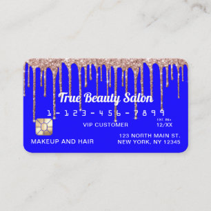 Chic Neon Blue Rose Gold Glitzer Tropfen Credit Visitenkarte
