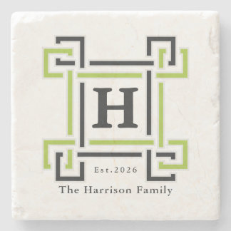 Chic Neon Citrus Green Black Monogram Family Name Steinuntersetzer