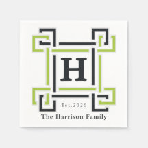 Chic Neon Citrus Grün Schwarz Monogramm Familienna