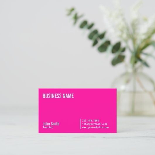 Chic Neon Pink Dentist Business Card Visitenkarte (Stehend Vorderseite)
