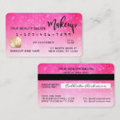 Chic Neon Pink Sequin Glitzer Kreditkarte Makeup Visitenkarte (Vorne/Hinten)