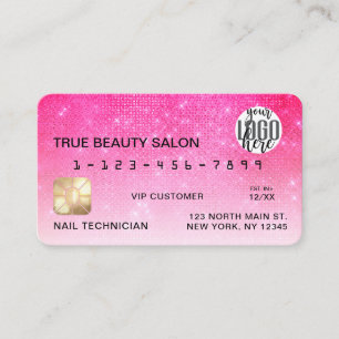 Chic Neon Pink Sequin Glitzer Kreditkartenlogo Visitenkarte
