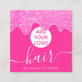 Chic Neon Rosa Glitzer Tropfen rot Girl-Haarlogo Quadratische Visitenkarte (Vorderseite)