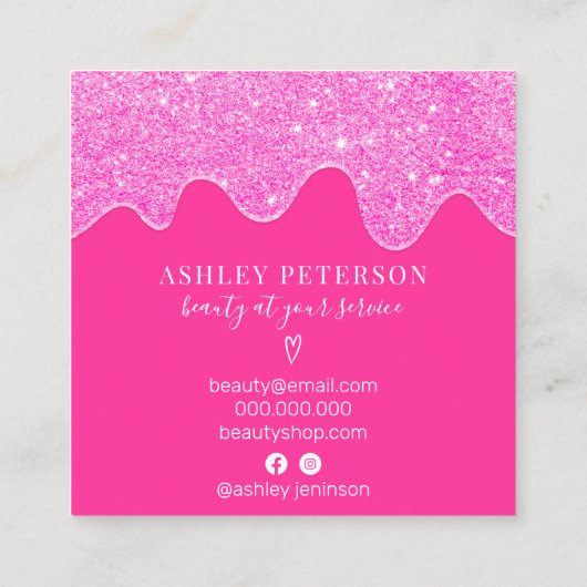 Chic Neon Rosa Glitzer Tropfen rot Girl-Haarlogo Quadratische Visitenkarte (Rückseite)
