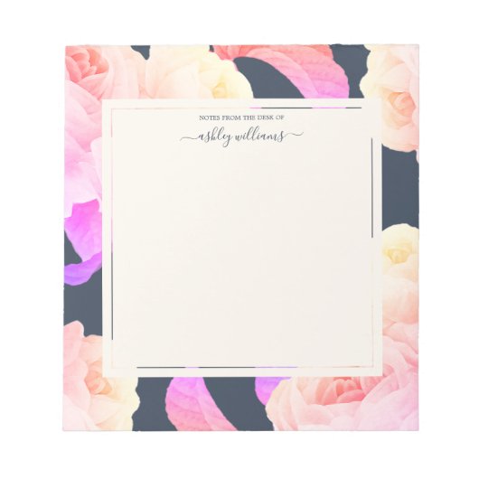 chic Neon Rose Dark Blue Personalized Notizblock (Vorderseite)