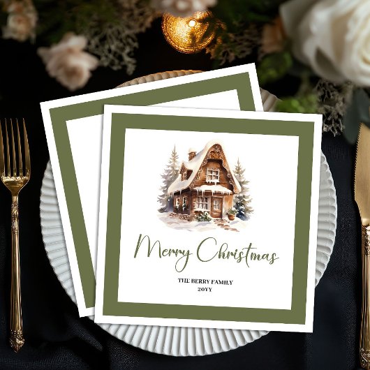 Chic Neutral Christmas House Family Name Napkins Serviette