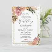 Chic Neutral Colors Boho Floral Wedding Einladung (Stehend Vorderseite)