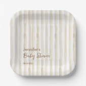 Chic Neutral Faded Stripe Modern Baby Shower Pappteller (Vorderseite)