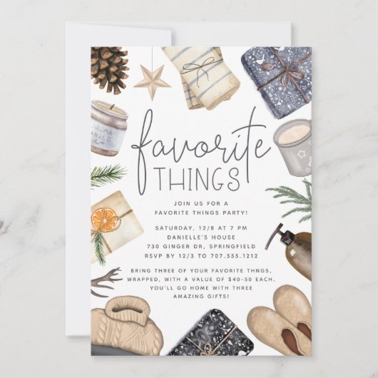 Chic Neutral Holiday Favorite Things Party Einladung (Vorderseite)