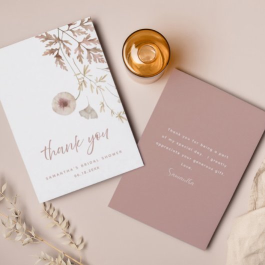Chic Neutral rosa botanisches Brautparty Dankeskarte